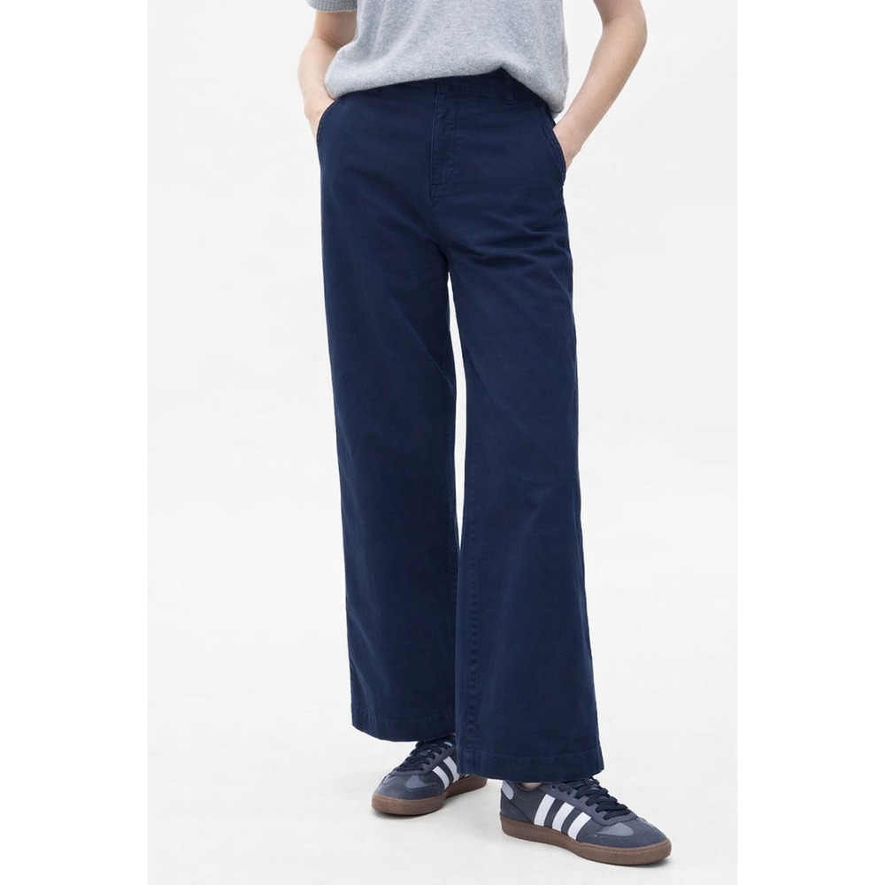 Gap Women's Loose Khaki Navy Uniform Wide Leg Cotton Tourser Pants Relaxed Fit 6